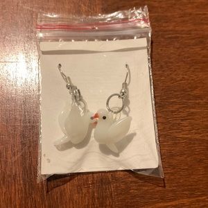 Hand Blown Glass White Dove Earrings